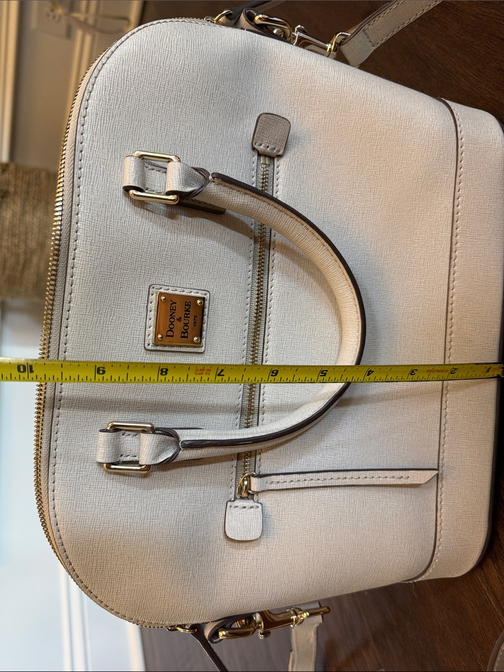 Dooney & Bourke Saffiano Leather Satchel Crossbody Ivory Taupe Gold Hardware - Picture 12 of 15
